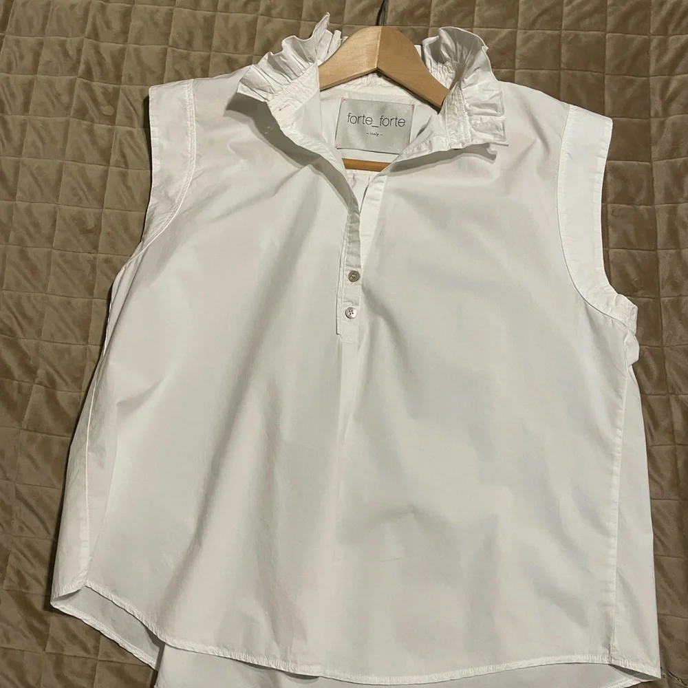 Forte Forte White Ruffle Neck Sleeveless Blouse - Picture 11 of 13
